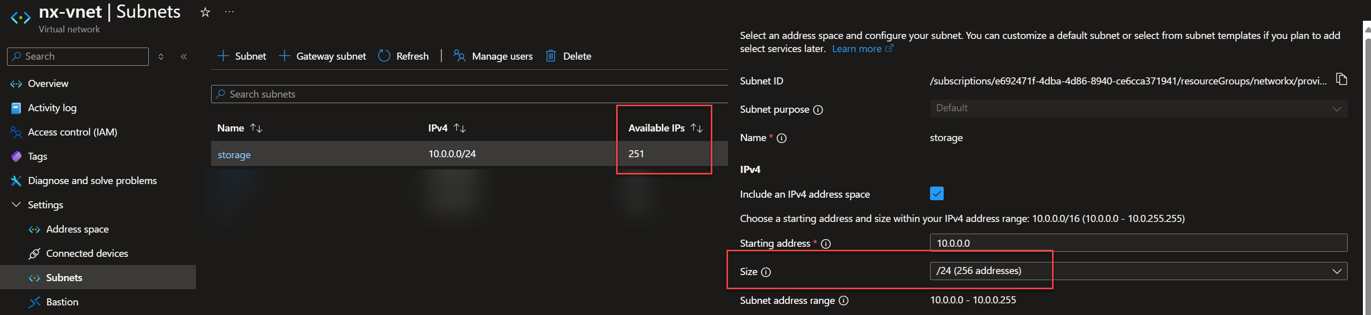 vnet address count discrepancy